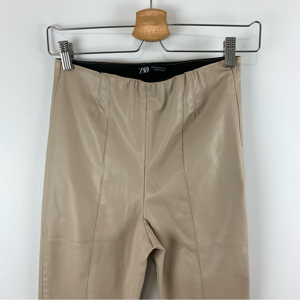 Zara Tan Faux Leather Skinny Ankle Pants Size XS Minimalist